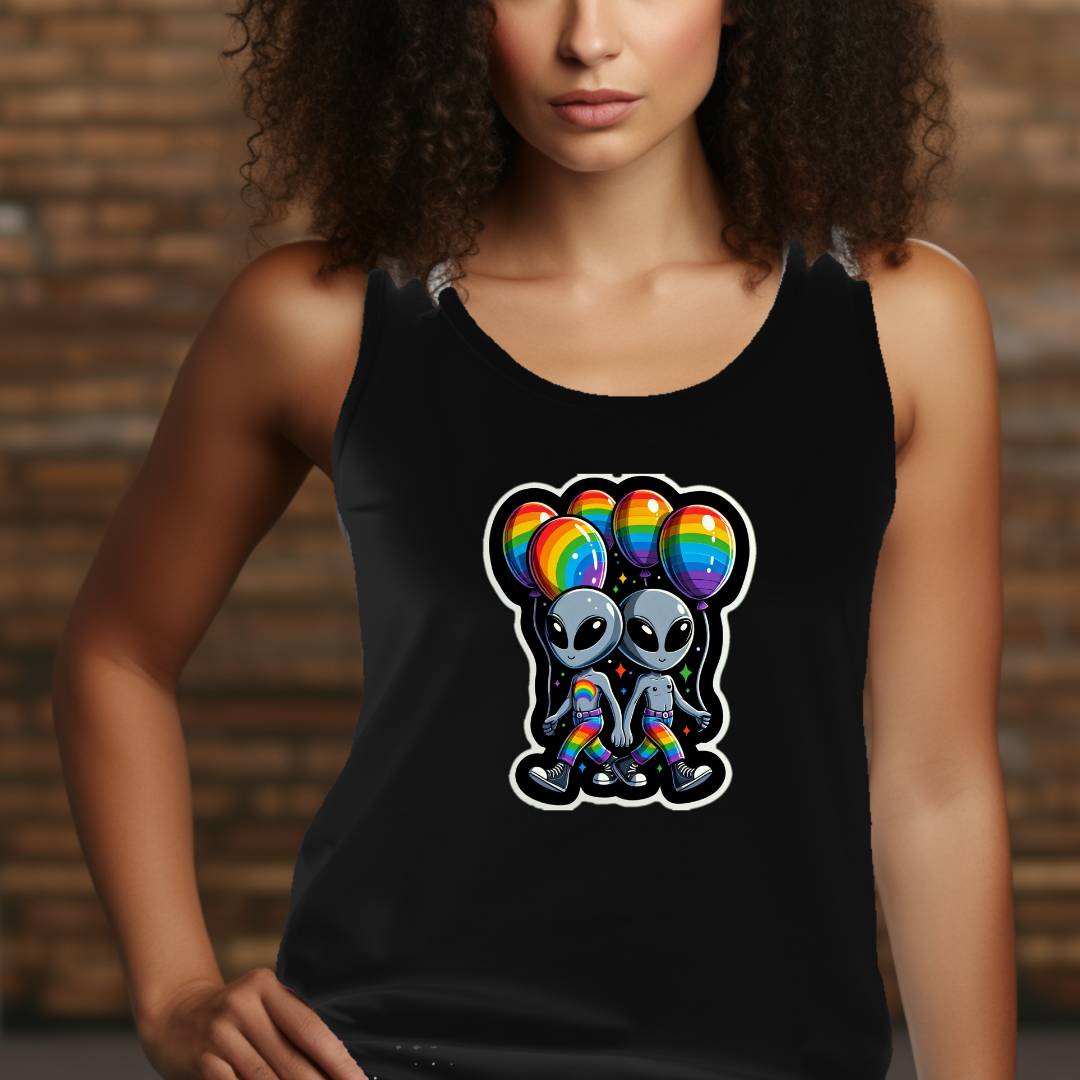 PRIDE Aliens and Balloons Racerback Tank