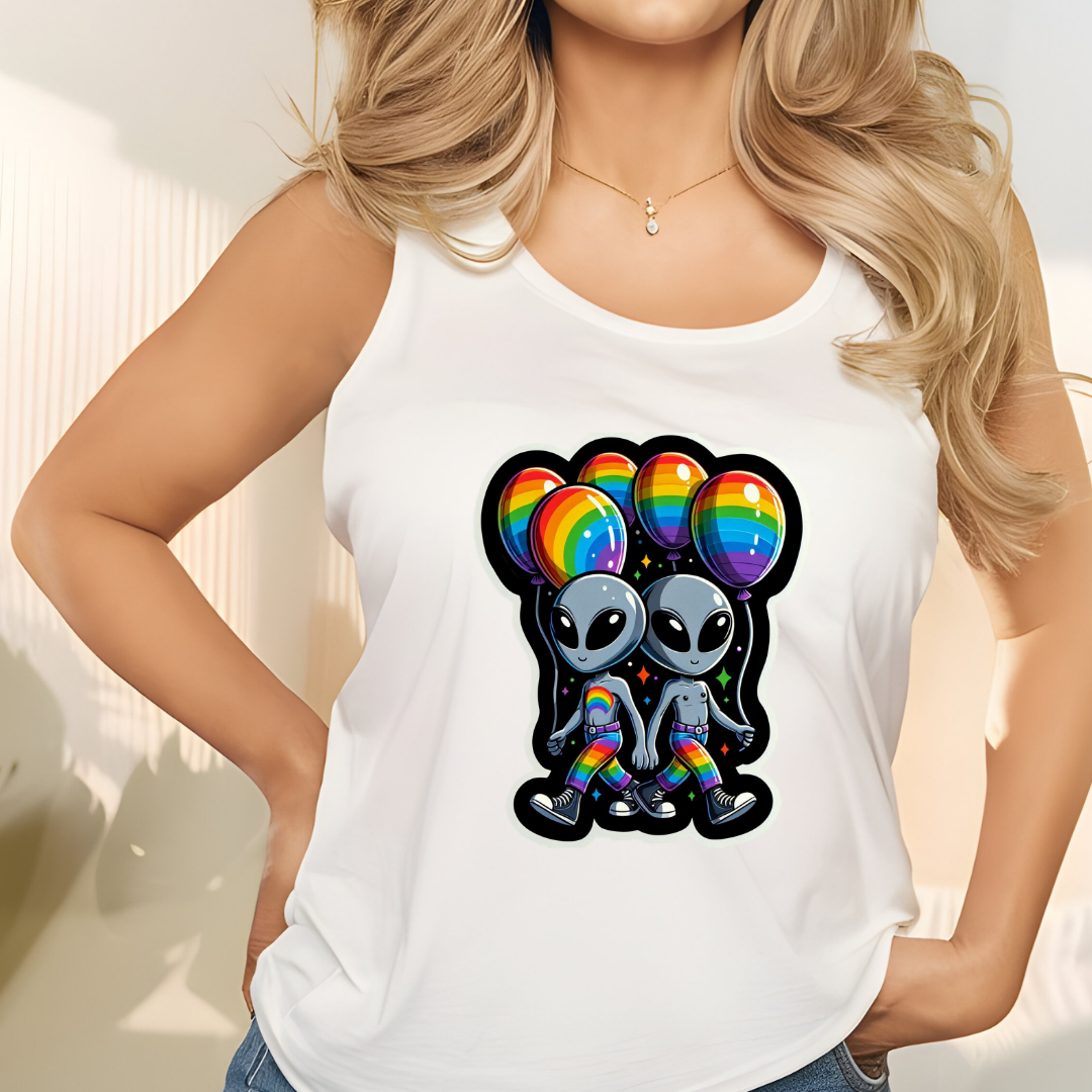 PRIDE Aliens and Balloons Racerback Tank