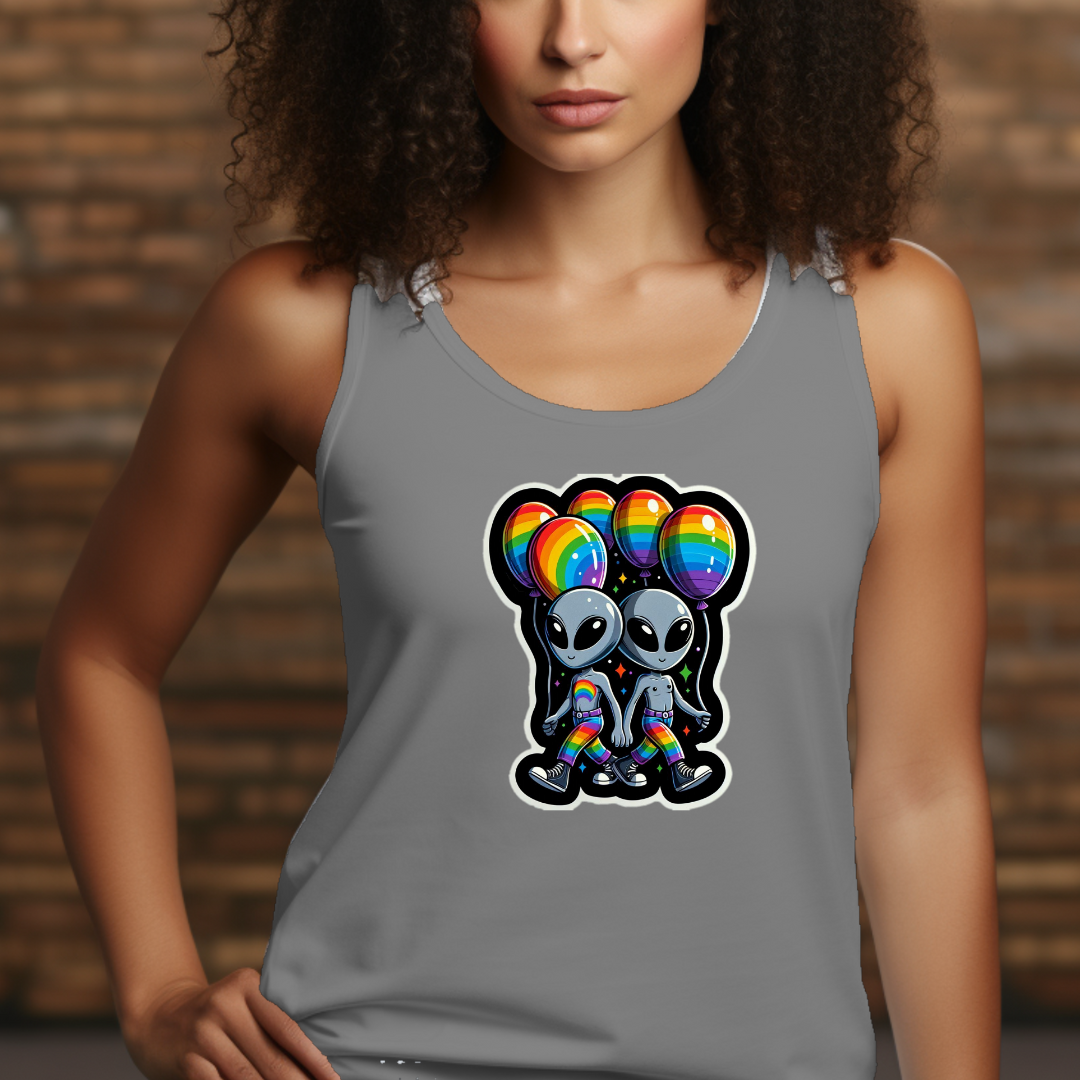 PRIDE Aliens and Balloons Racerback Tank