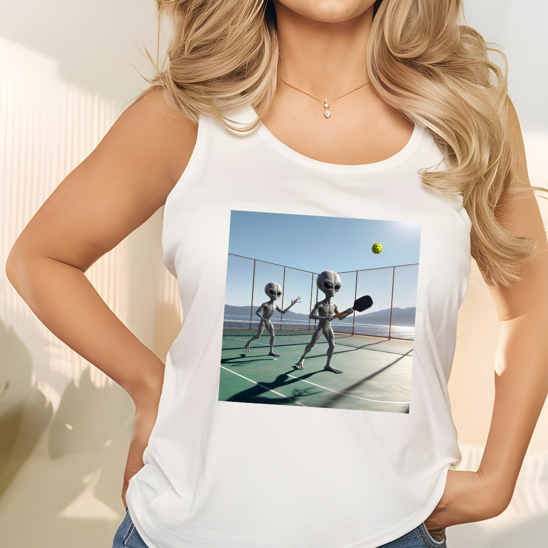 Pickleball Playing Aliens Racerback Tank
