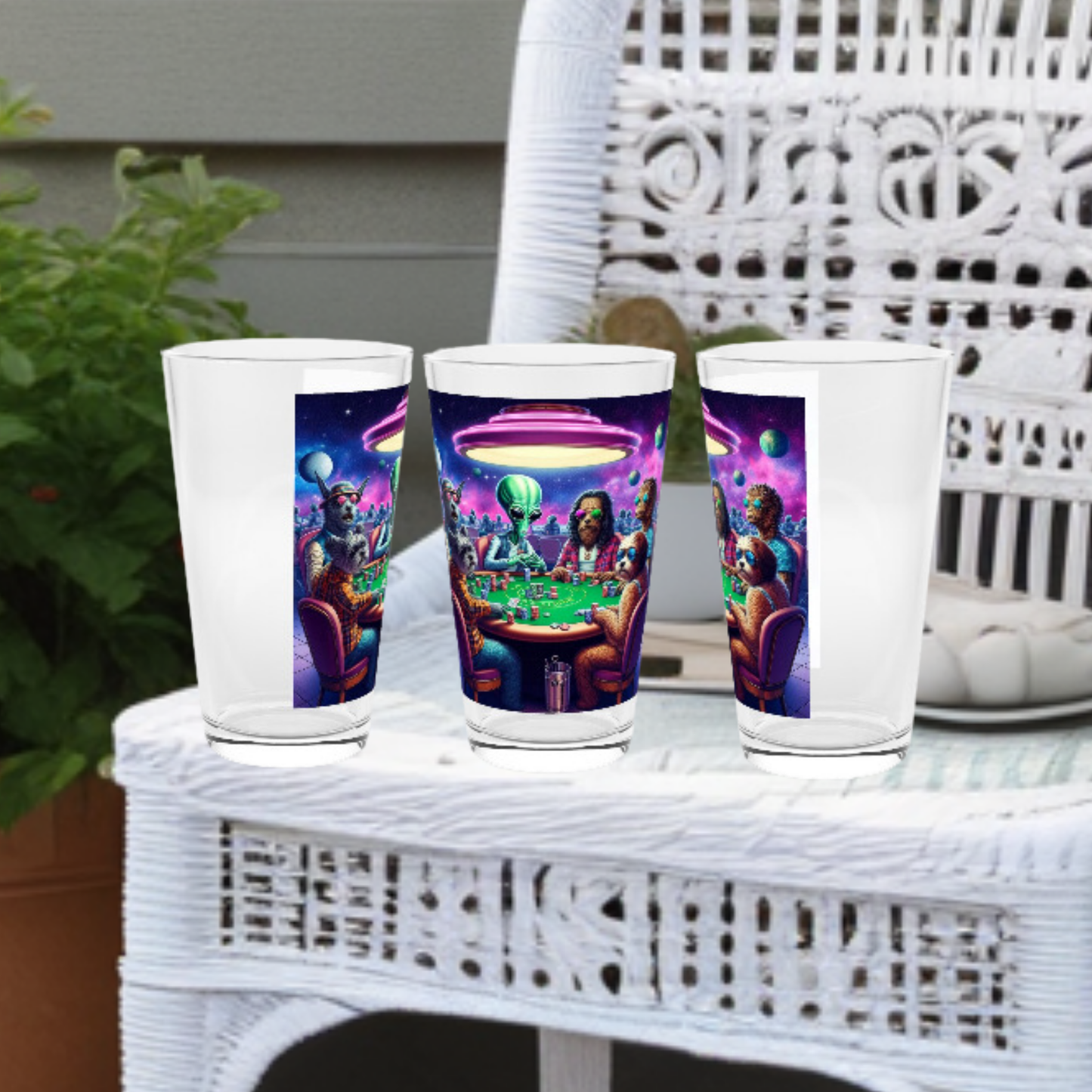 Poker Playing Aliens Pint Glass