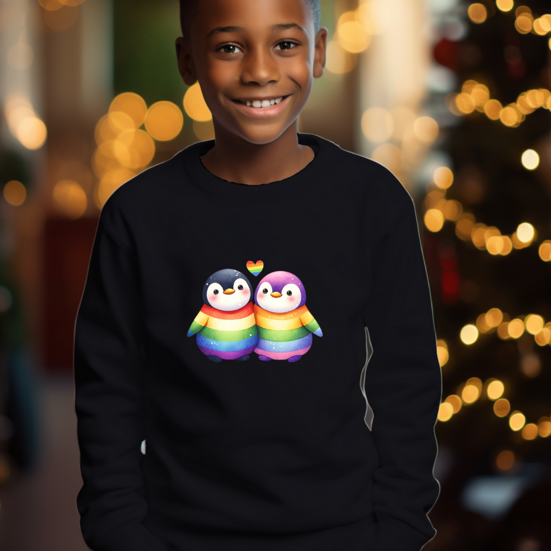 Kids Sweatshirt - Cute Rainbow Animal Penguins