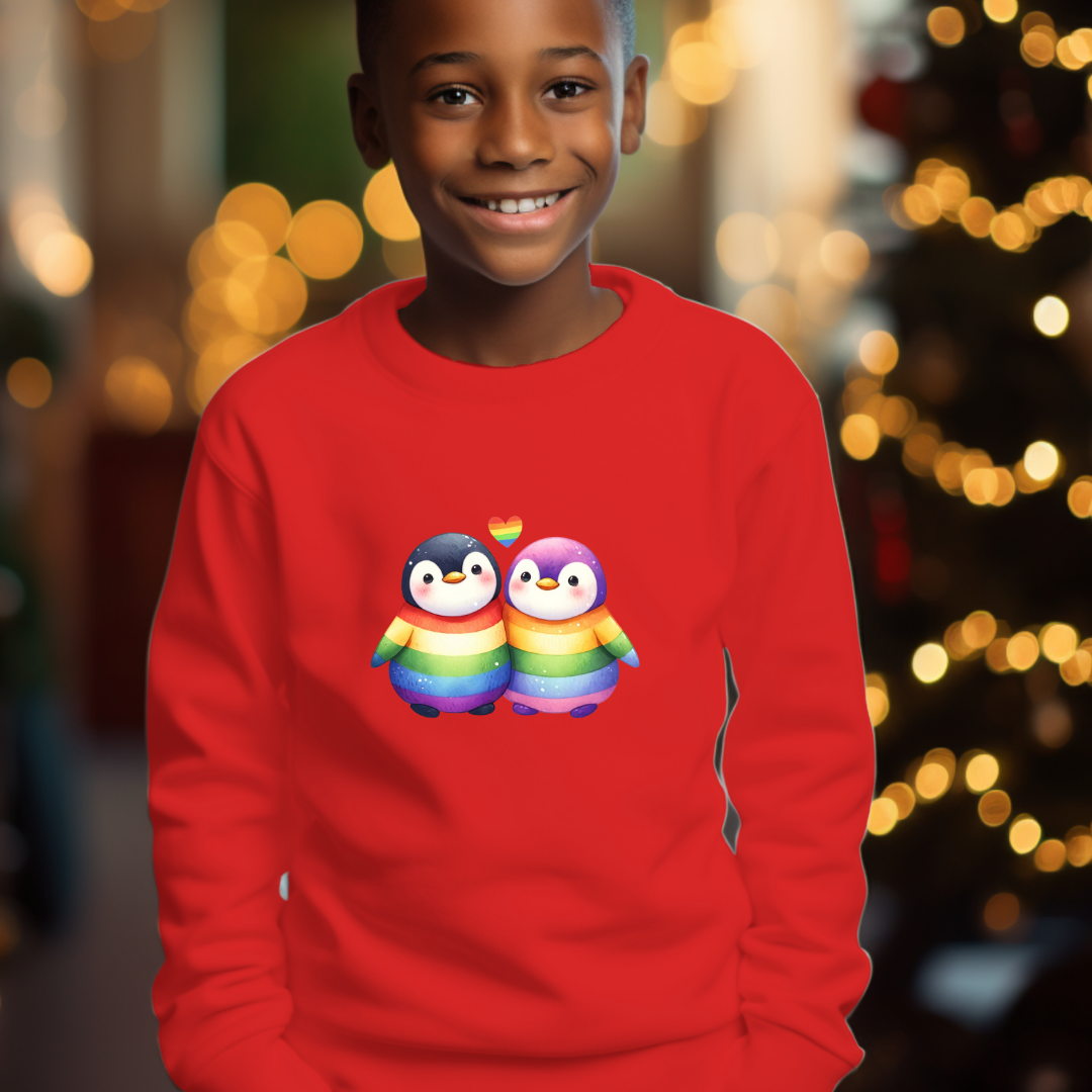 Kids Sweatshirt - Cute Rainbow Animal Penguins