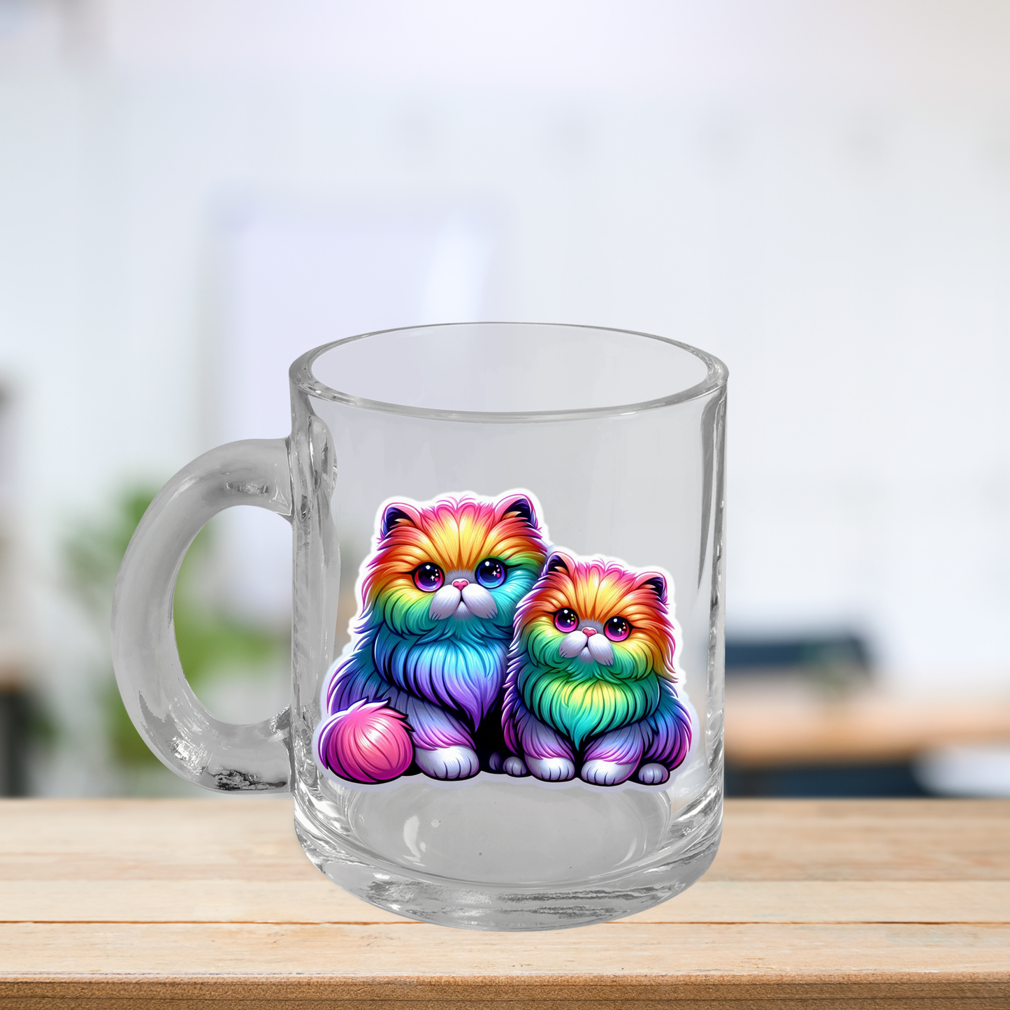 Rainbow Persian Mom and Kitten Glass Mug