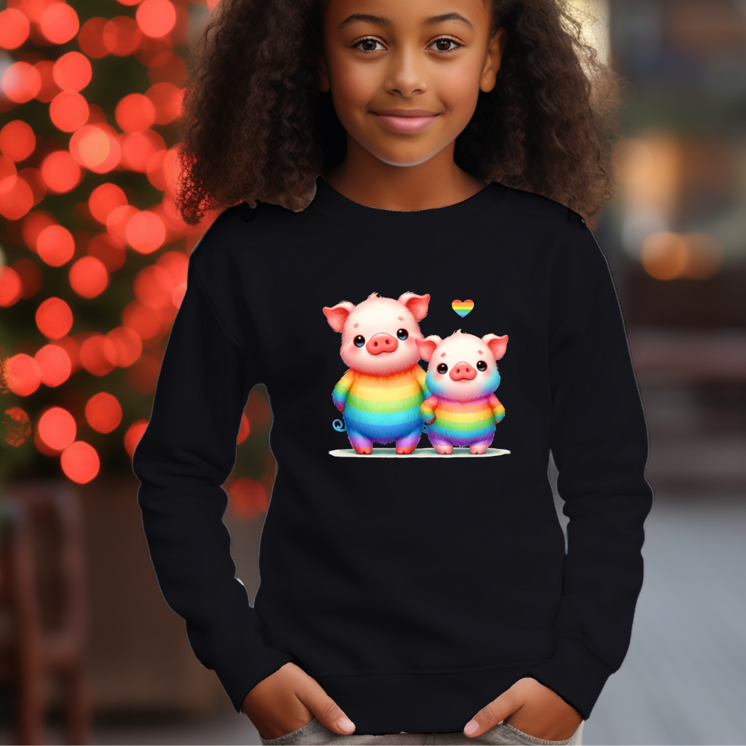 Kid's Sweatshirt - Cute Rainbow Piggies