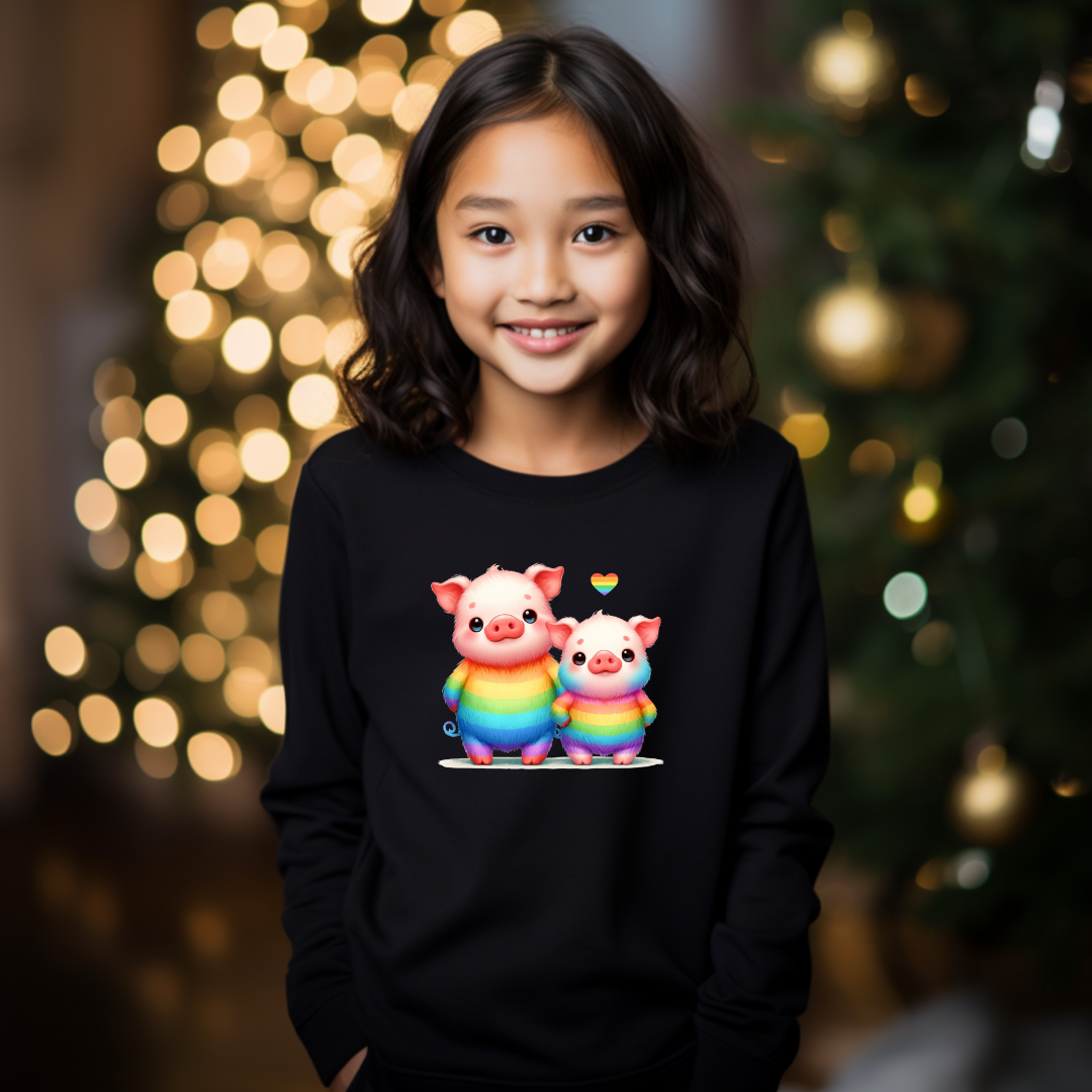 Kid's Sweatshirt - Cute Rainbow Piggies