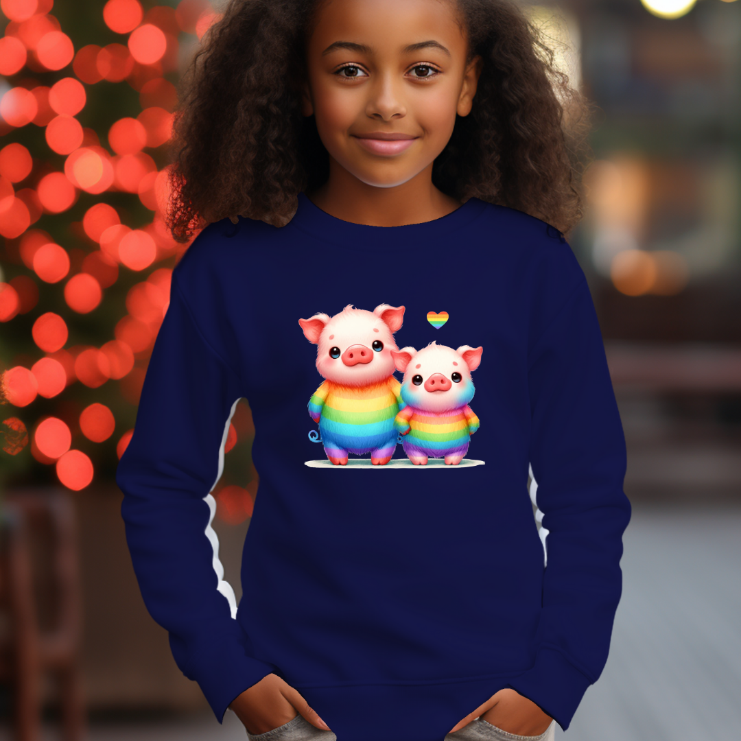 Kid's Sweatshirt - Cute Rainbow Piggies