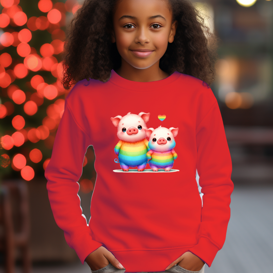 Kid's Sweatshirt - Cute Rainbow Piggies