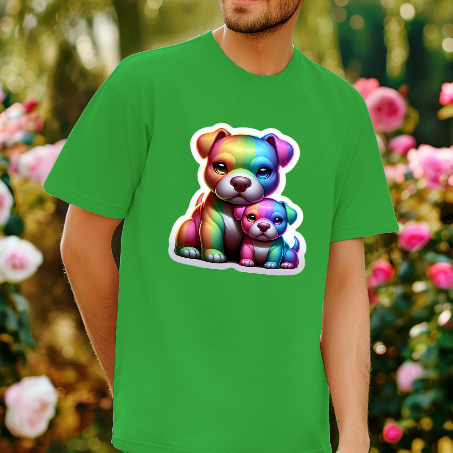 Rainbow Animals T-Shirt Collection: American Staffordshire Terrier and Pup