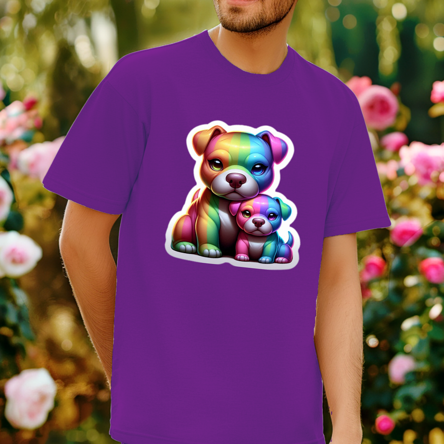 Rainbow Animals T-Shirt Collection: American Staffordshire Terrier and Pup