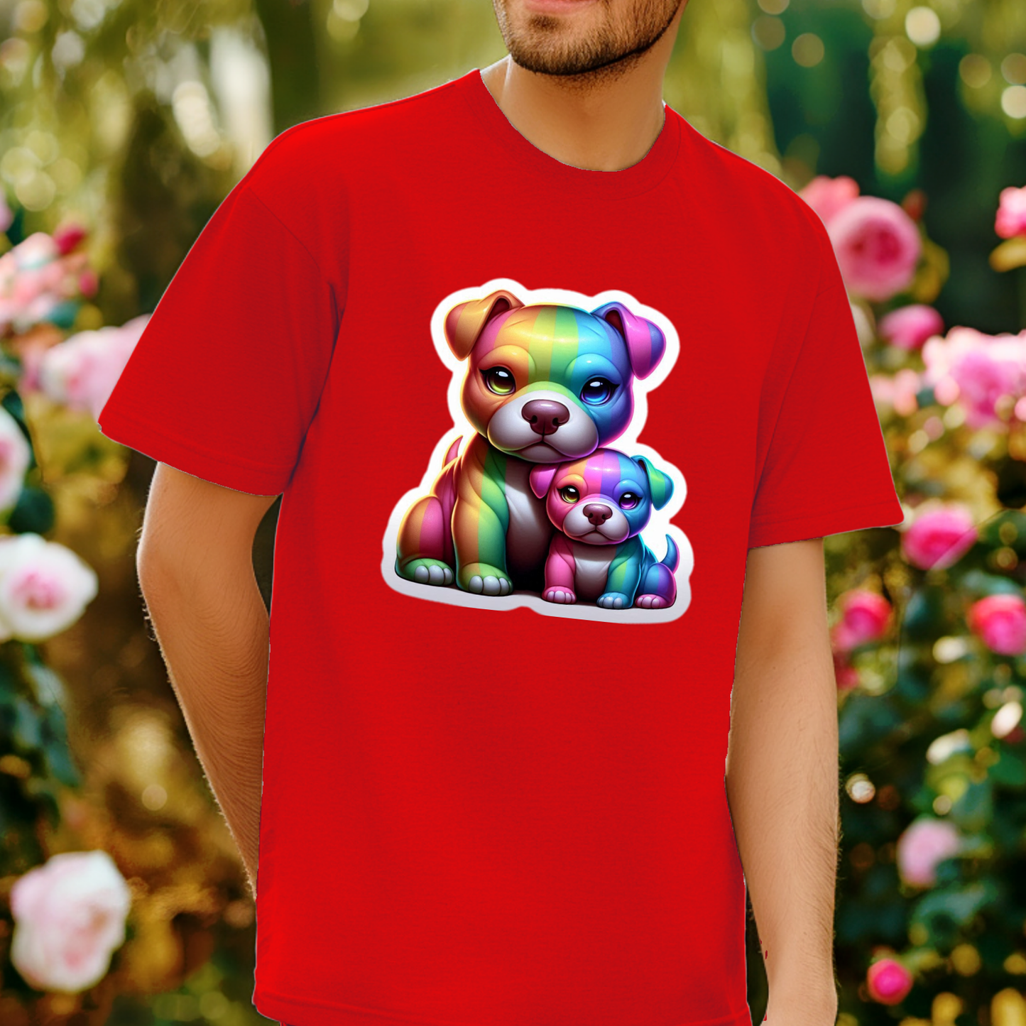Rainbow Animals T-Shirt Collection: American Staffordshire Terrier and Pup