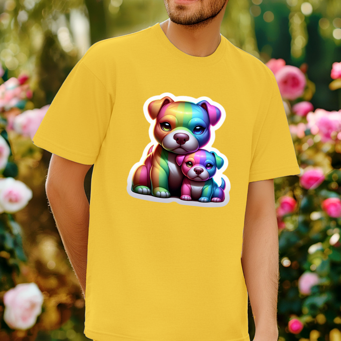 Rainbow Animals T-Shirt Collection: American Staffordshire Terrier and Pup