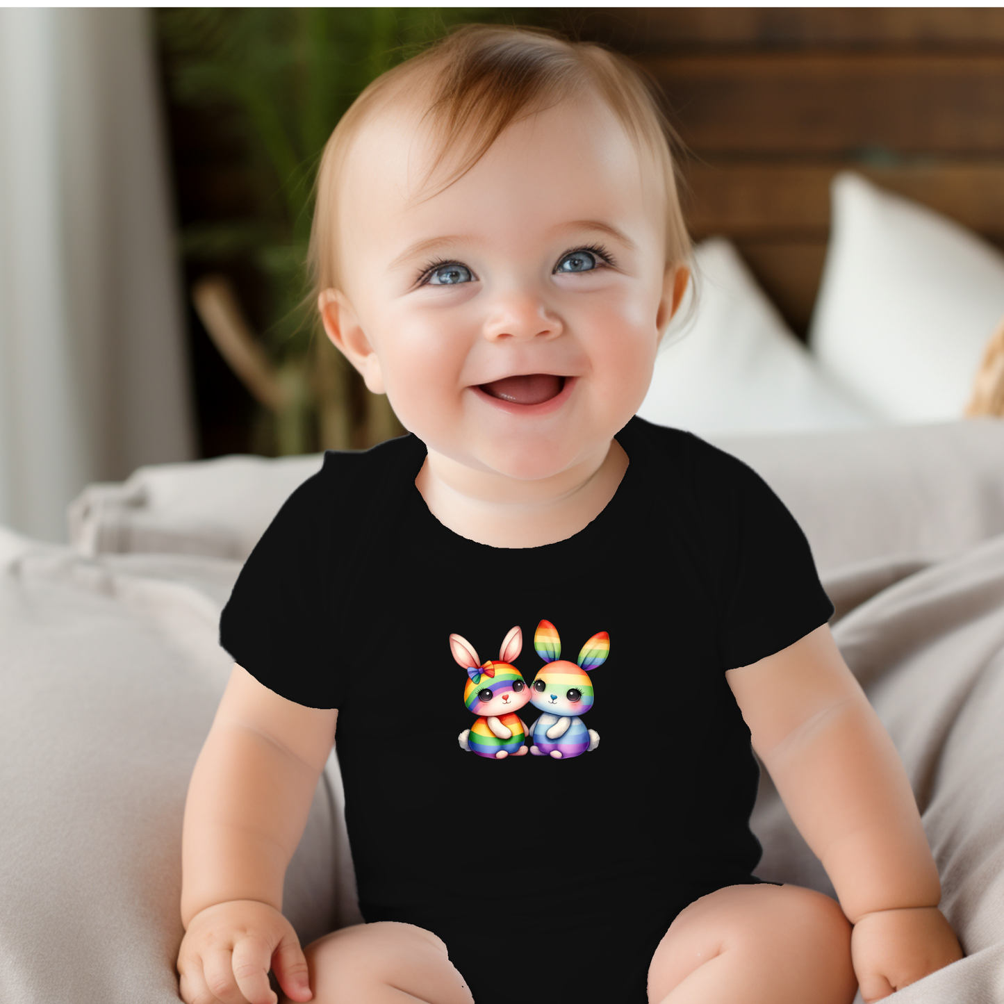 Onesie - Playful Rainbow Rabbits
