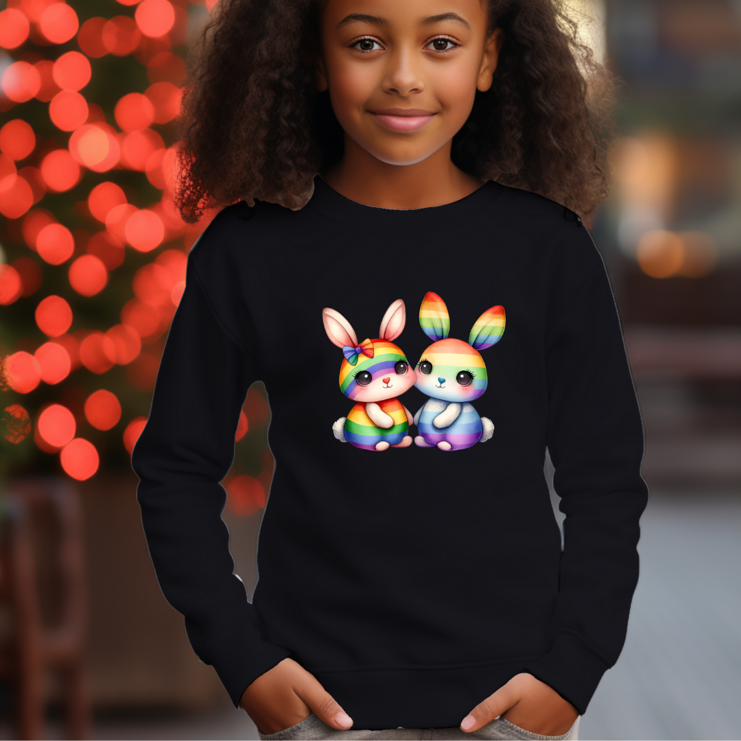 Kids Sweatshirt - Cute Rainbow Animal Rabbits