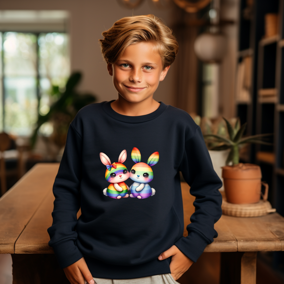 Kids Sweatshirt - Cute Rainbow Animal Rabbits