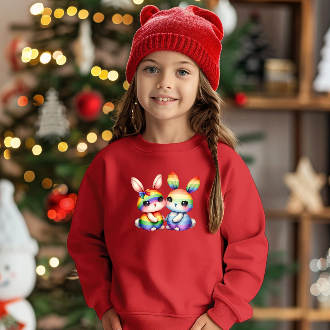 Kids Sweatshirt - Cute Rainbow Animal Rabbits