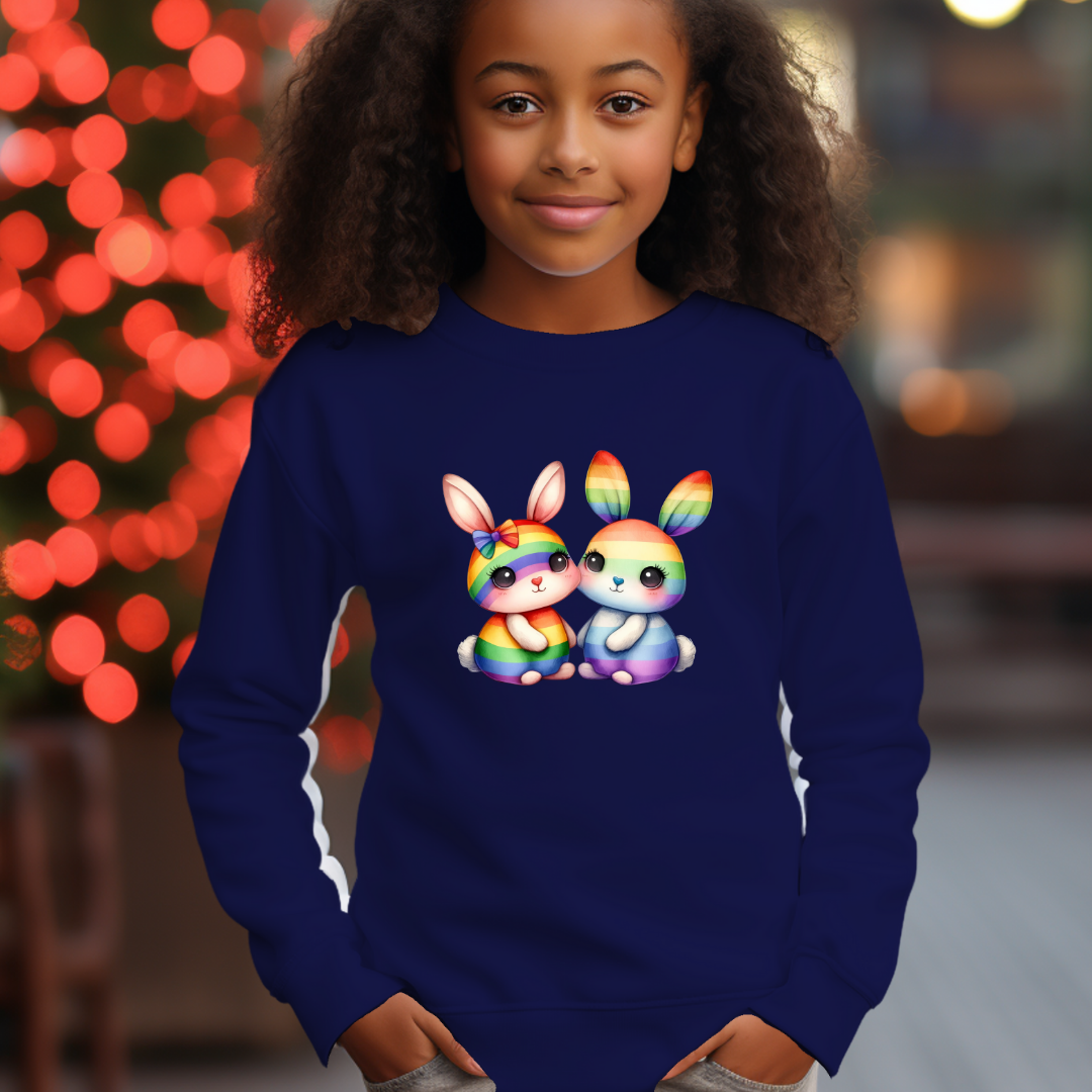 Kids Sweatshirt - Cute Rainbow Animal Rabbits