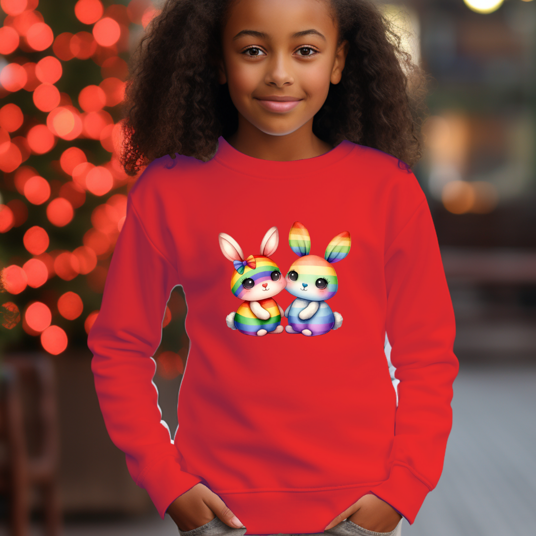 Kids Sweatshirt - Cute Rainbow Animal Rabbits