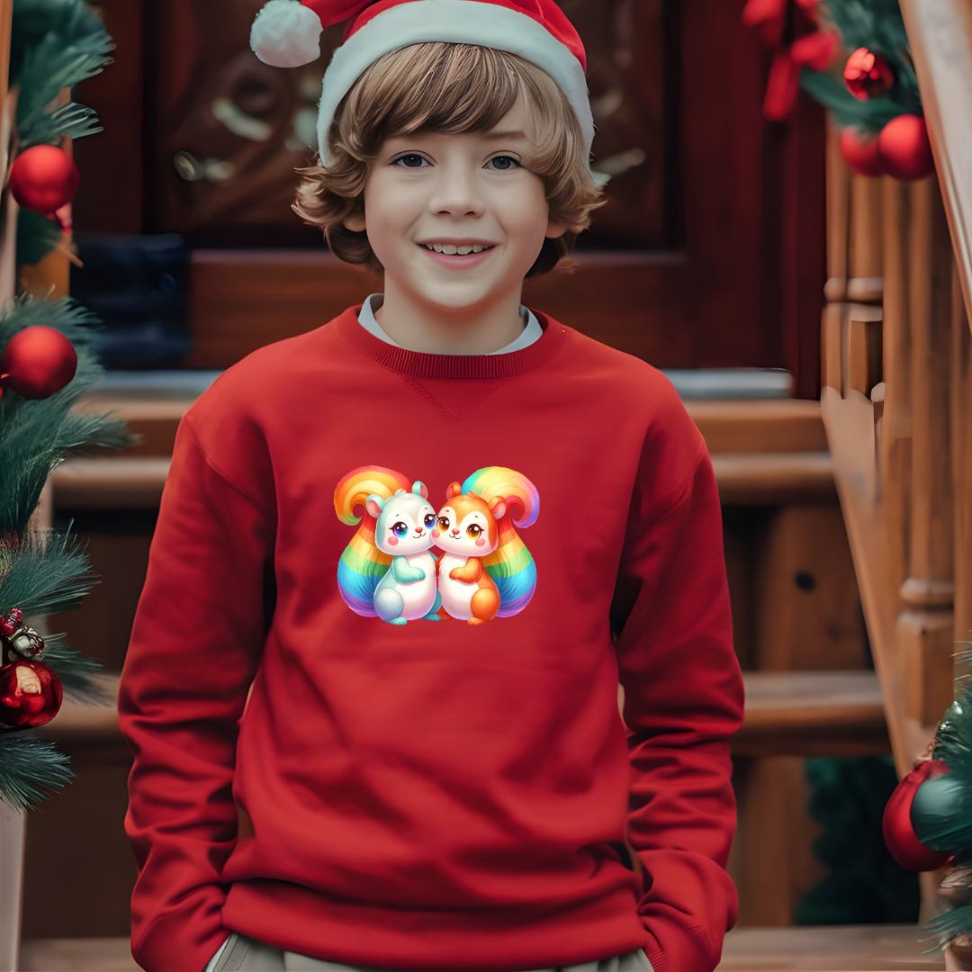 Kid's Sweatshirt - Cute Rainbow Animal Squirrels