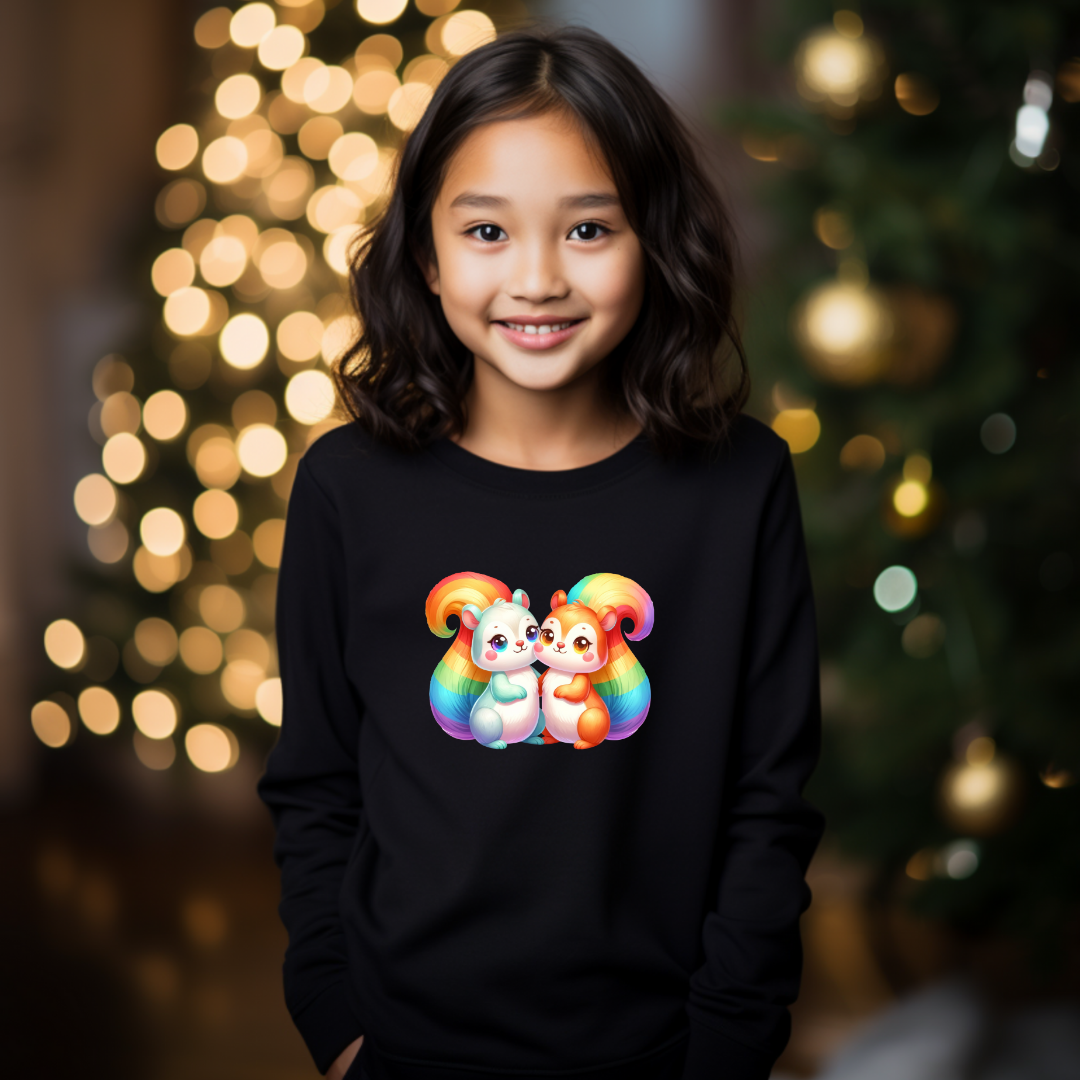 Kid's Sweatshirt - Cute Rainbow Animal Squirrels