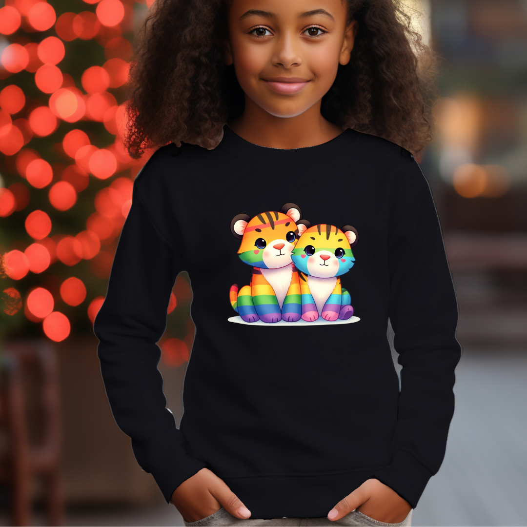 Kid's Sweatshirt - Cute Rainbow Animal Tigers