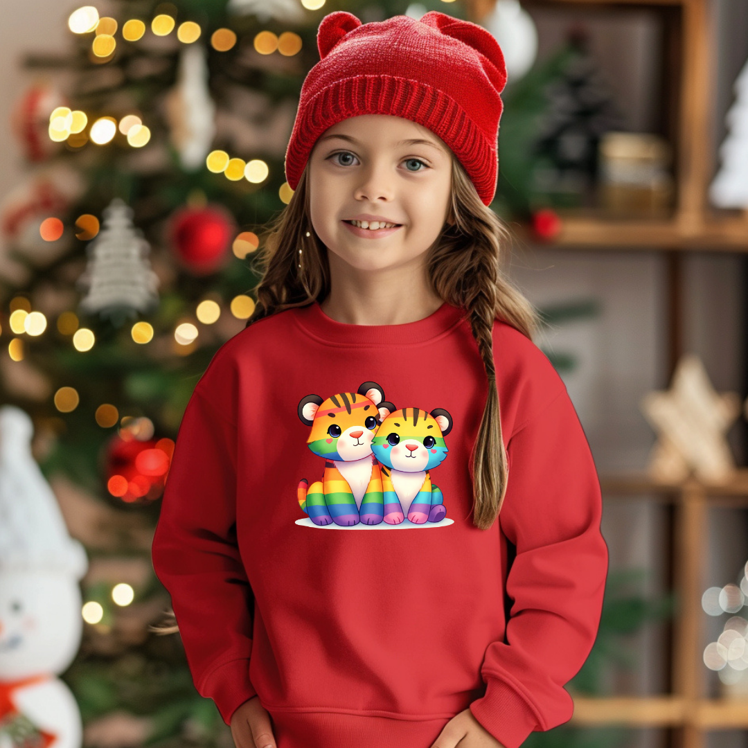 Kid's Sweatshirt - Cute Rainbow Animal Tigers