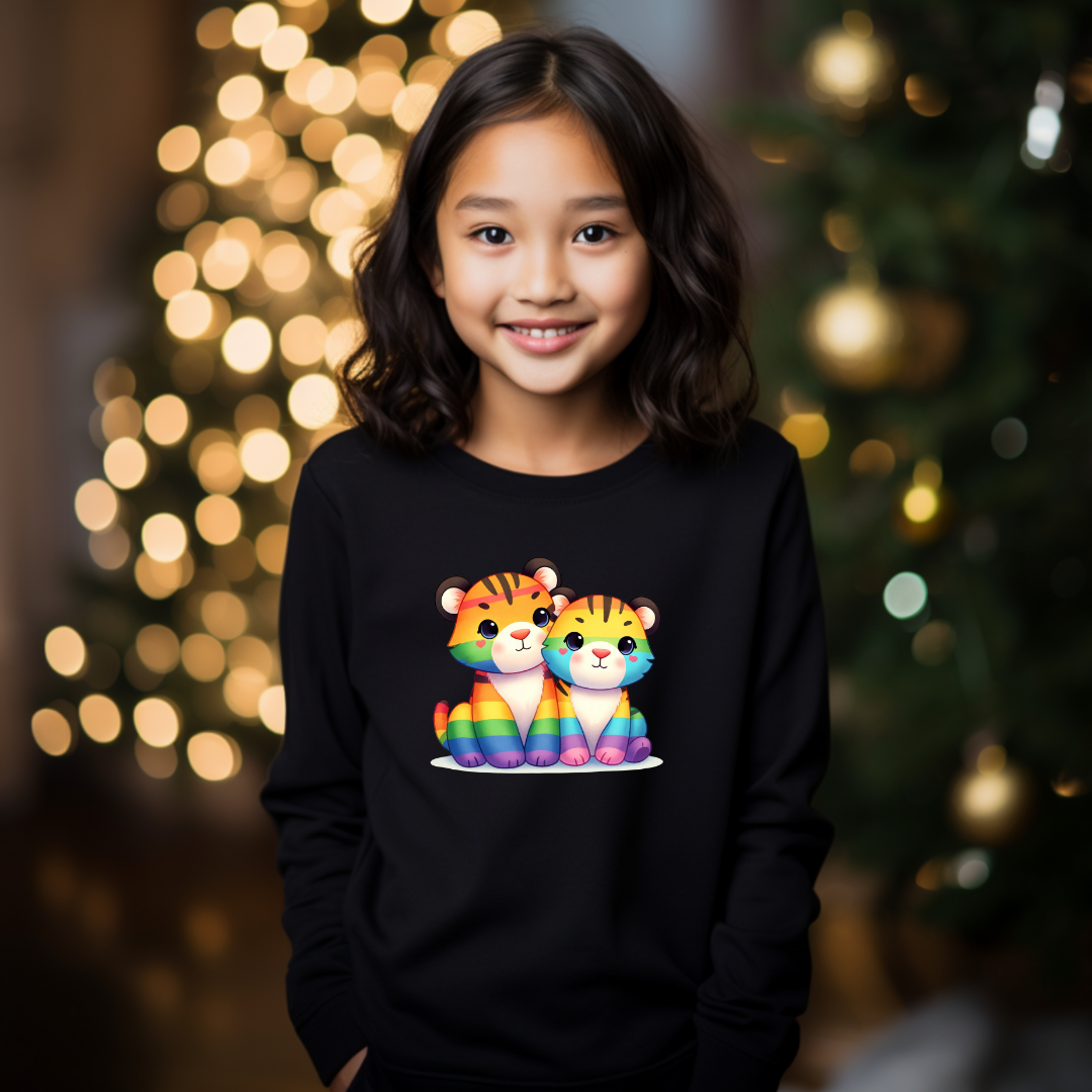 Kid's Sweatshirt - Cute Rainbow Animal Tigers