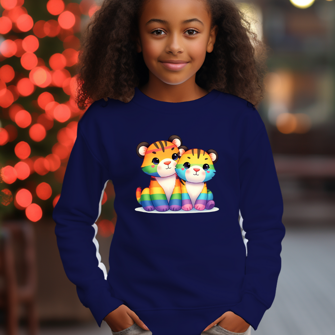 Kid's Sweatshirt - Cute Rainbow Animal Tigers