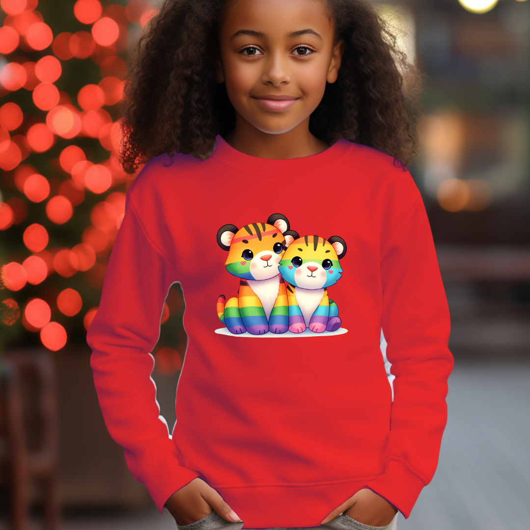 Kid's Sweatshirt - Cute Rainbow Animal Tigers