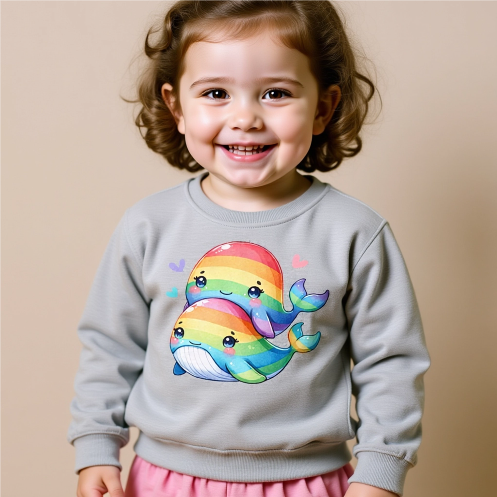 Kids Sweatshirt - Cute Rainbow Whales