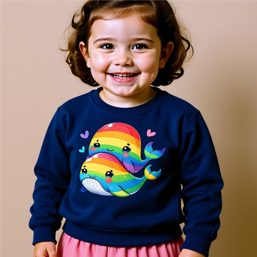 Kids Sweatshirt - Cute Rainbow Whales