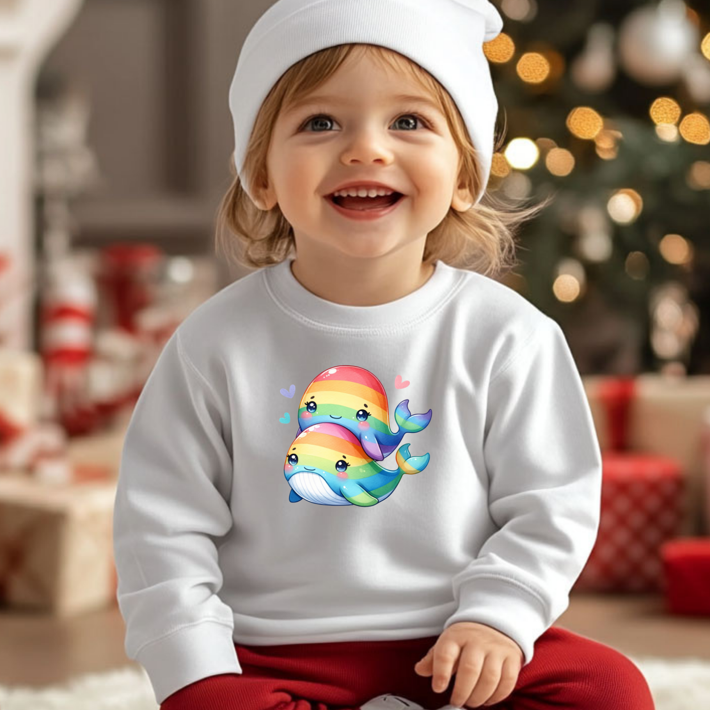 Cute Rainbow Whales Toddler Sweatshirt