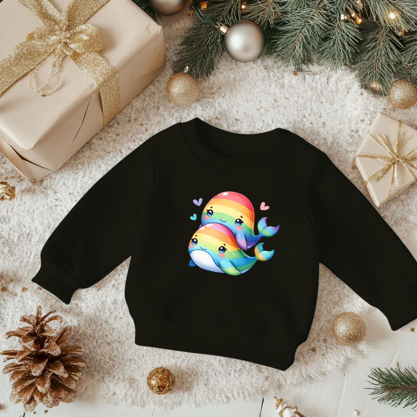 Cute Rainbow Whales Toddler Sweatshirt