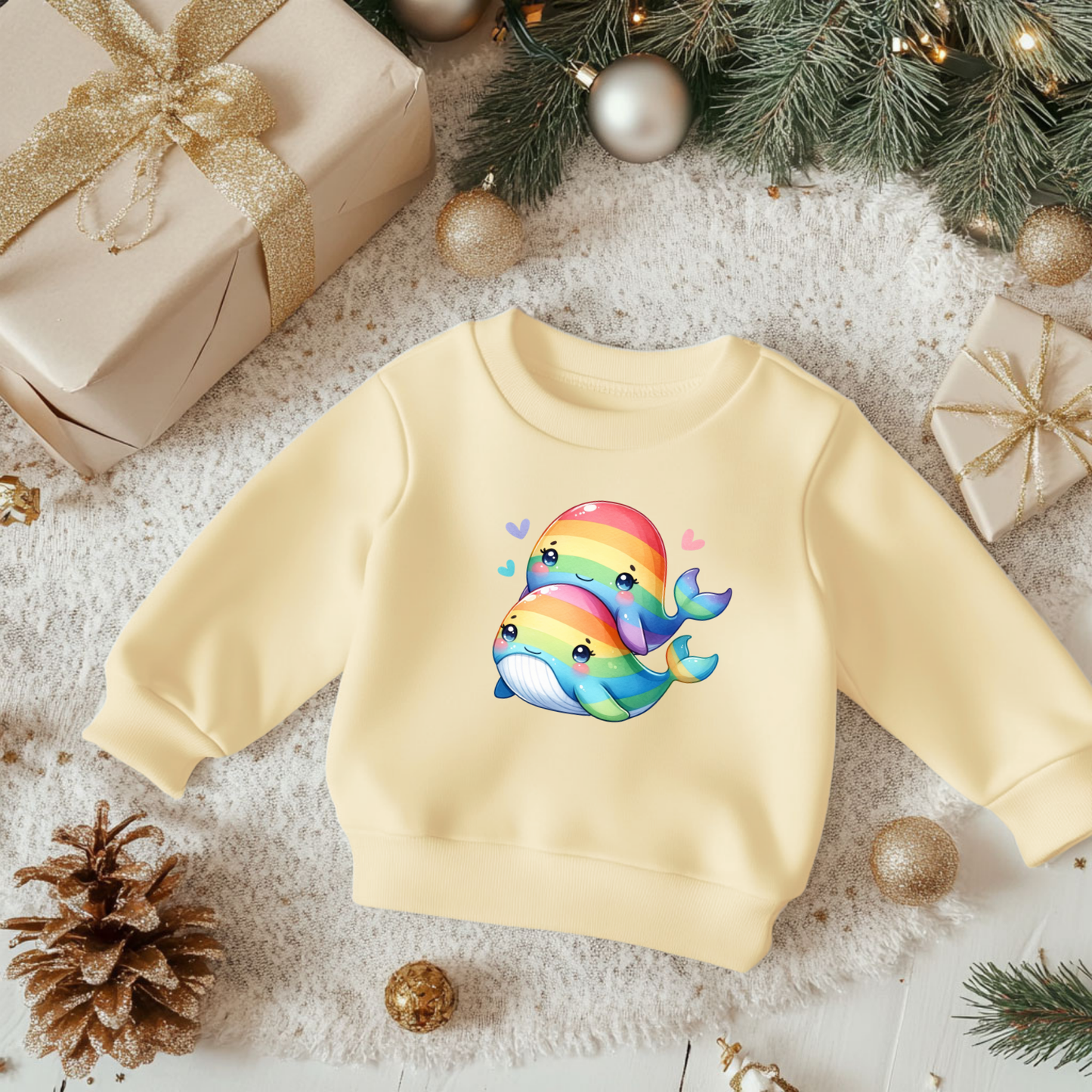 Cute Rainbow Whales Toddler Sweatshirt