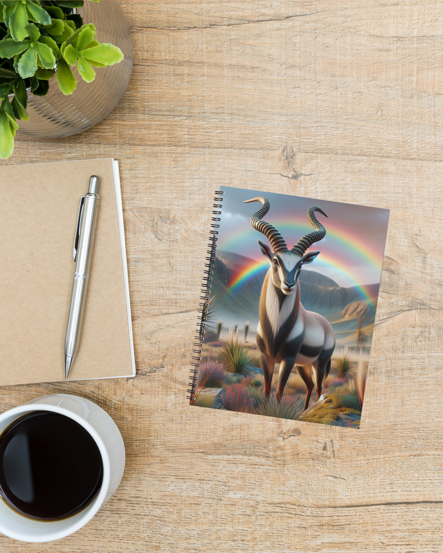 Spiral Notebook - Majestic Adax with Double Rainbow Design