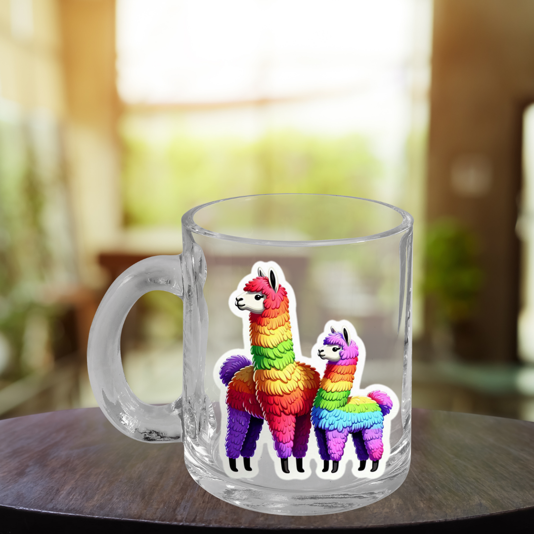 Rainbow Alpacas Glass Mug with Handle, 10oz