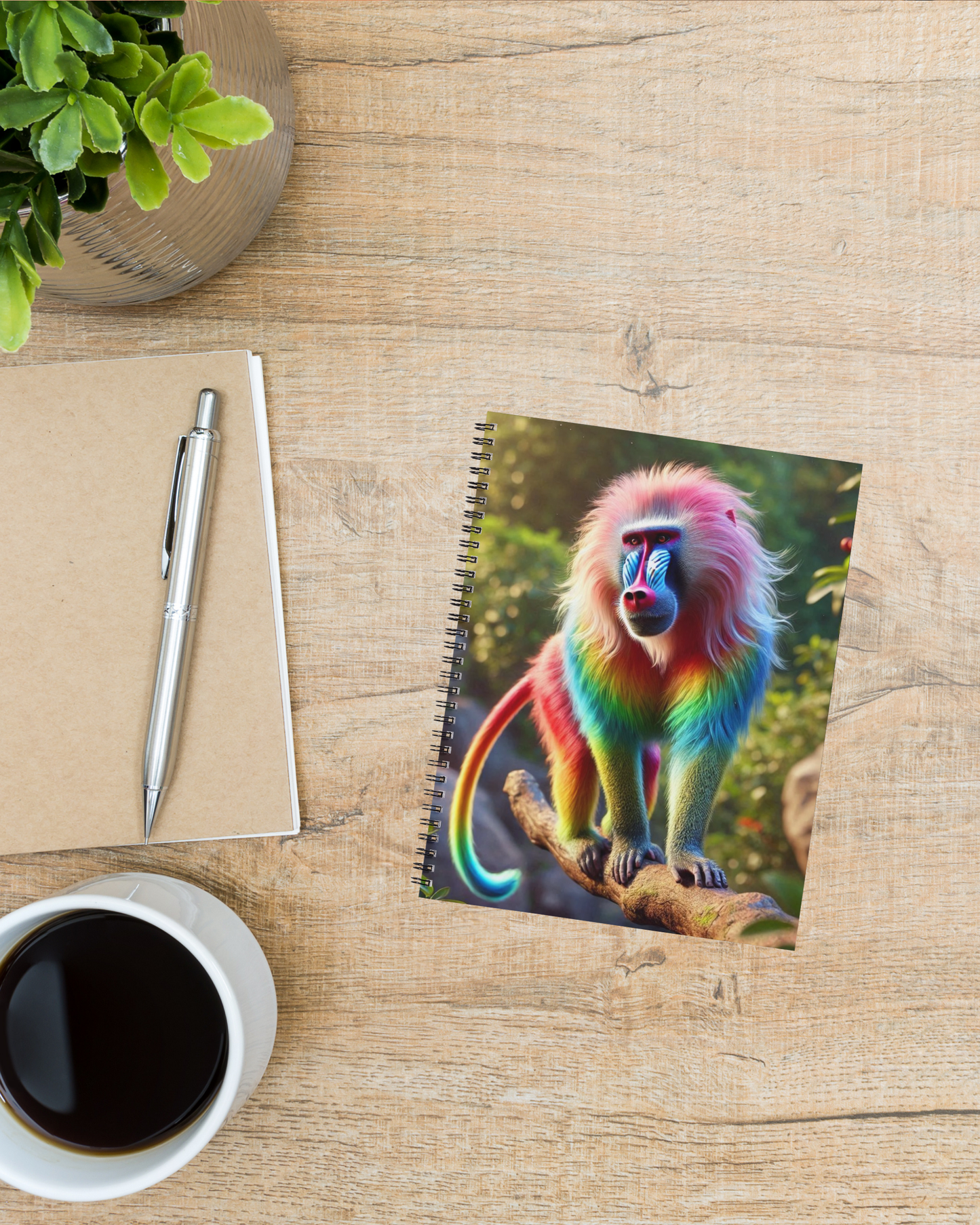 Spiral Notebook - Rainbow Baboon on Guard (ruled)
