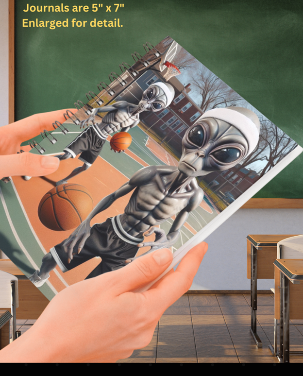 Aliens Playing Basketball Spiral Notebook