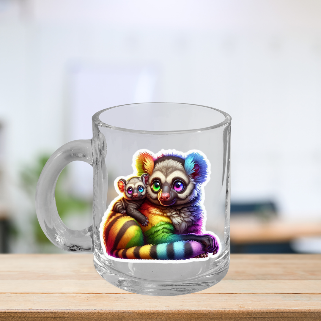 Rainbow Bush Baby Glass Mug with Handle, 10oz
