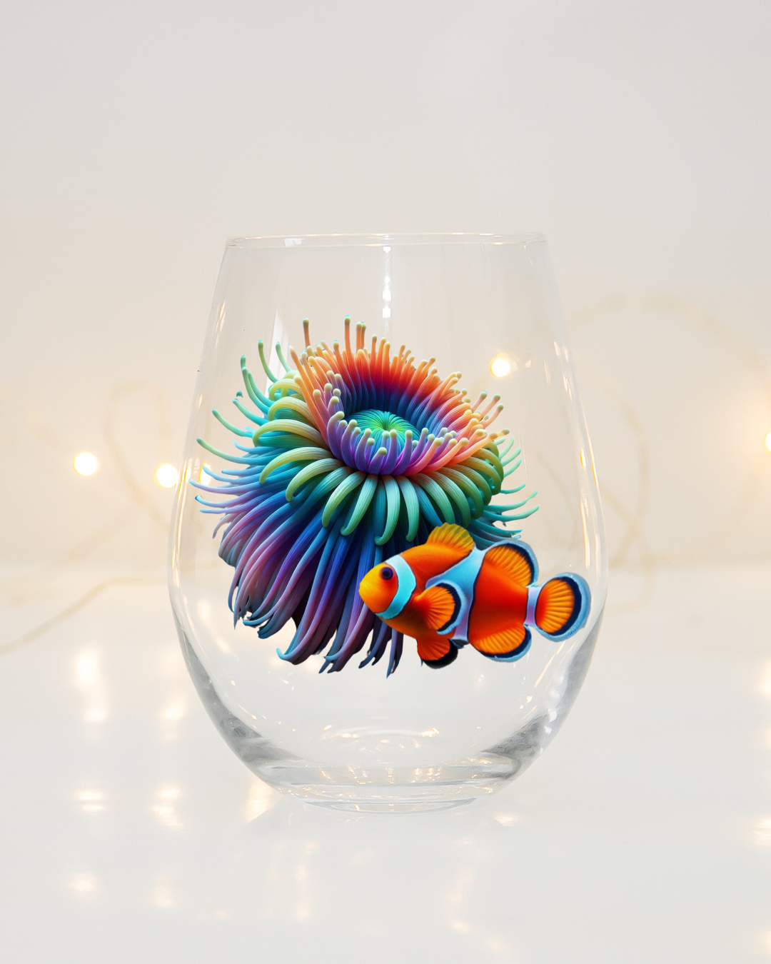 Rainbow Anenome & Guarding Clownfish Whiskey Glass