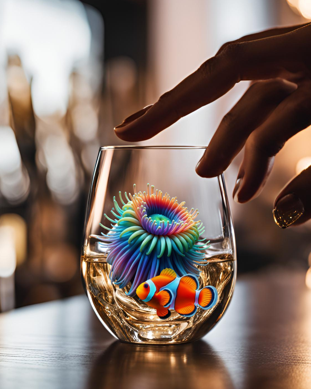 Rainbow Anenome & Guarding Clownfish Whiskey Glass
