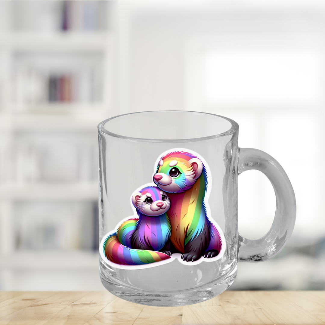 Rainbow Ferrets Glass Mug