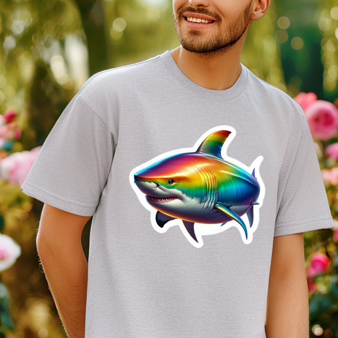 Rainbow Great White Shark Unisex Soft T-Shirt