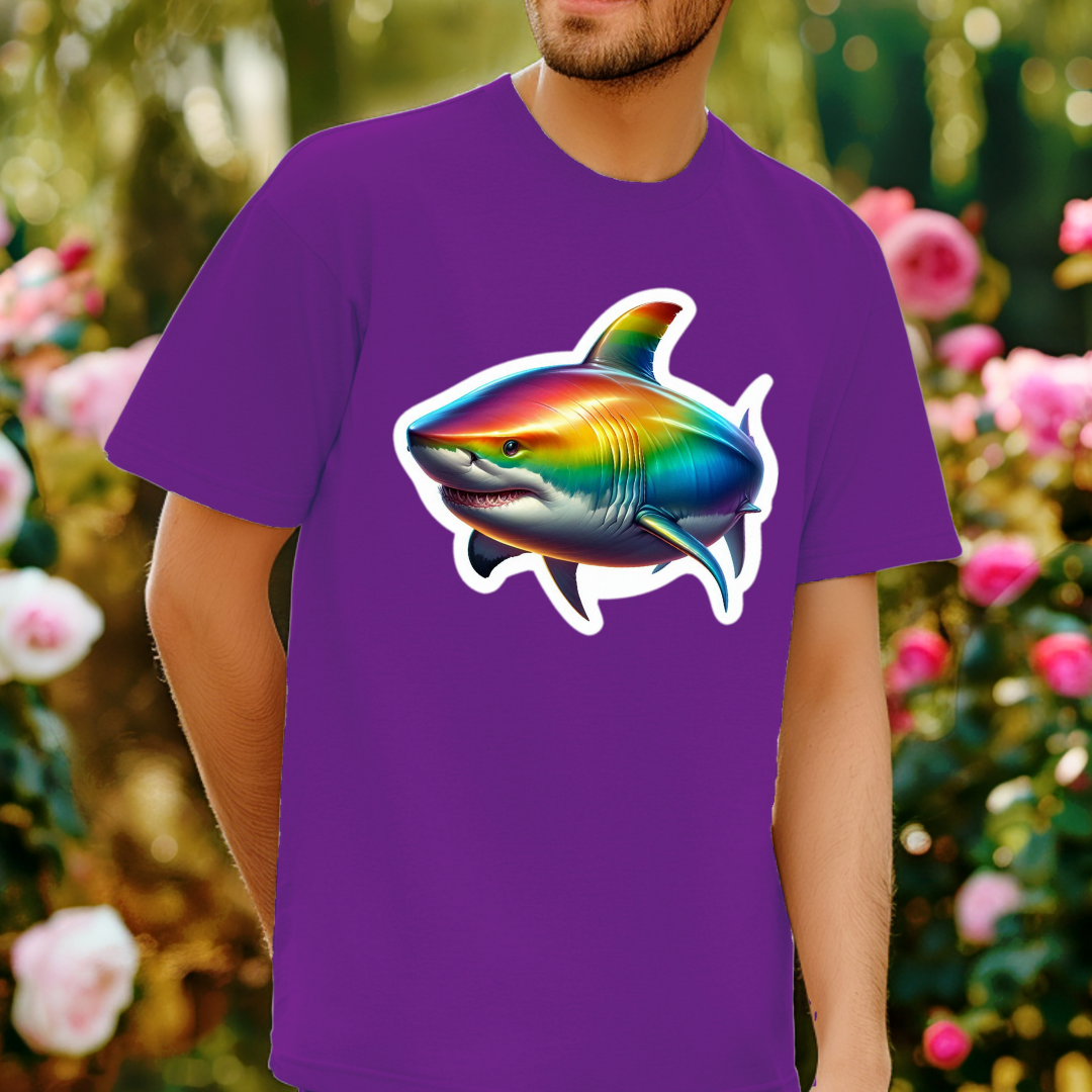 Rainbow Great White Shark Unisex Soft T-Shirt