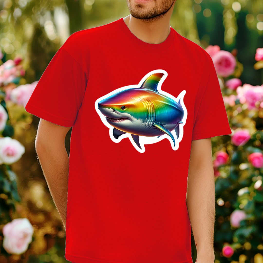 Rainbow Great White Shark Unisex Soft T-Shirt
