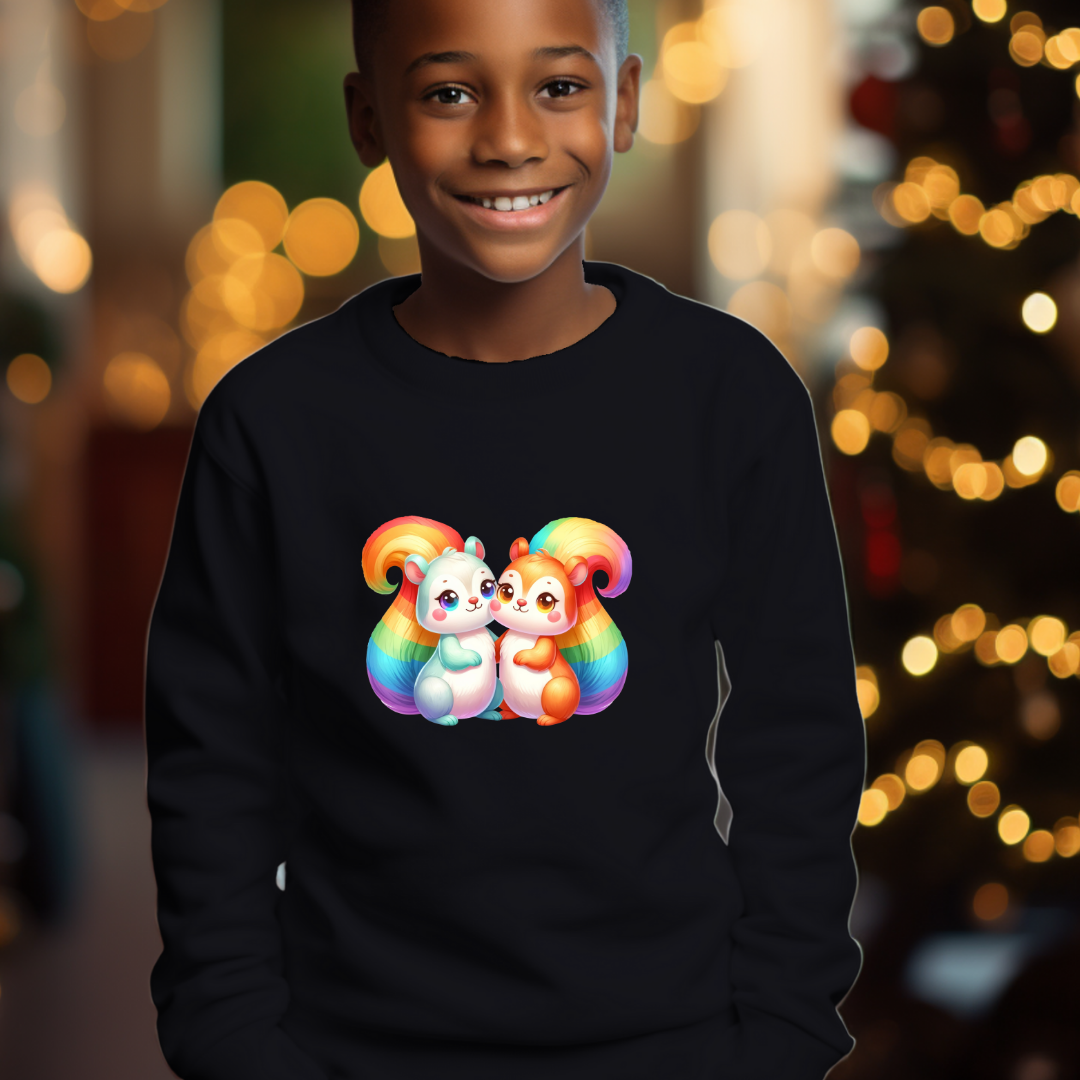 Kid's Sweatshirt - Cute Rainbow Animal Squirrels