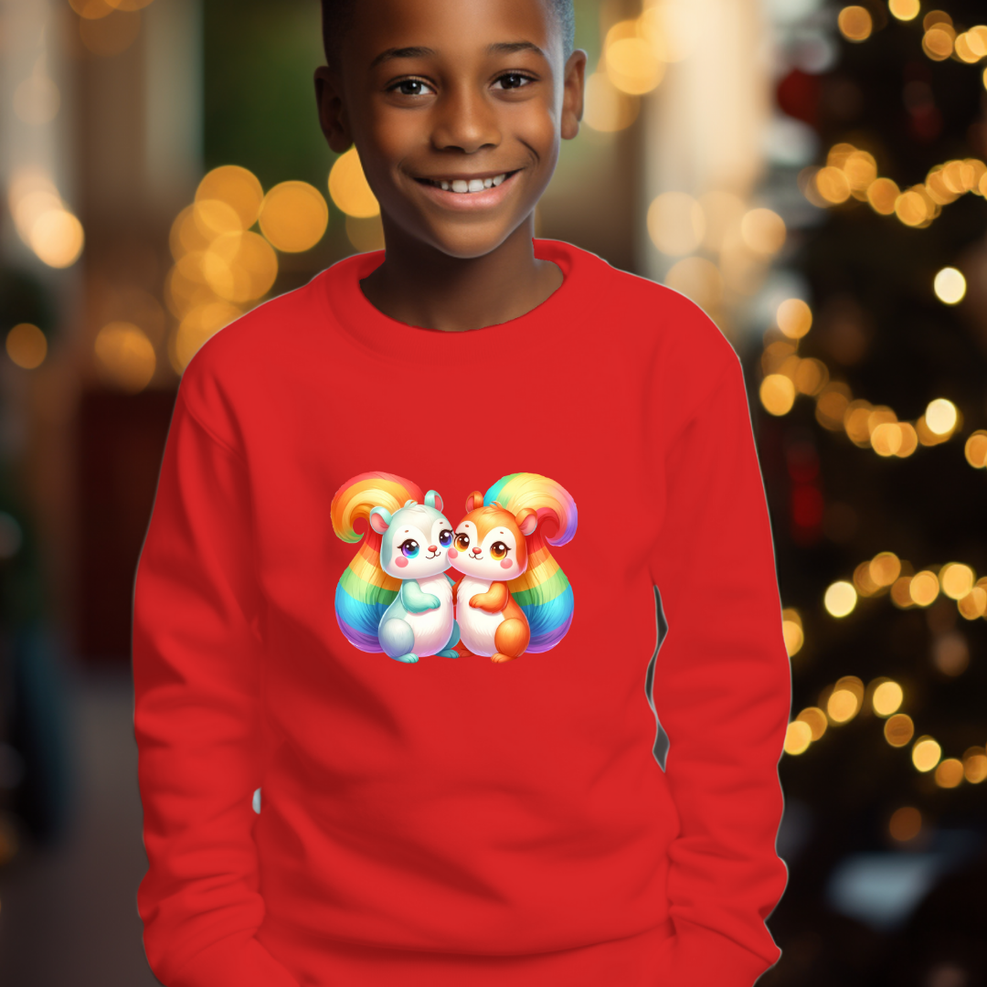 Kid's Sweatshirt - Cute Rainbow Animal Squirrels