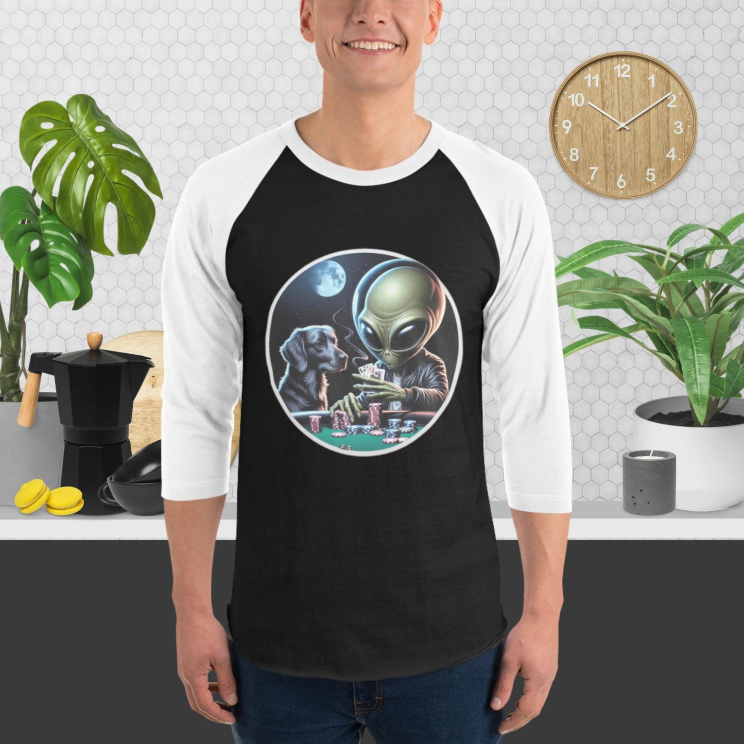 Alien Playing Poker with Dog Baseball Style Shirt