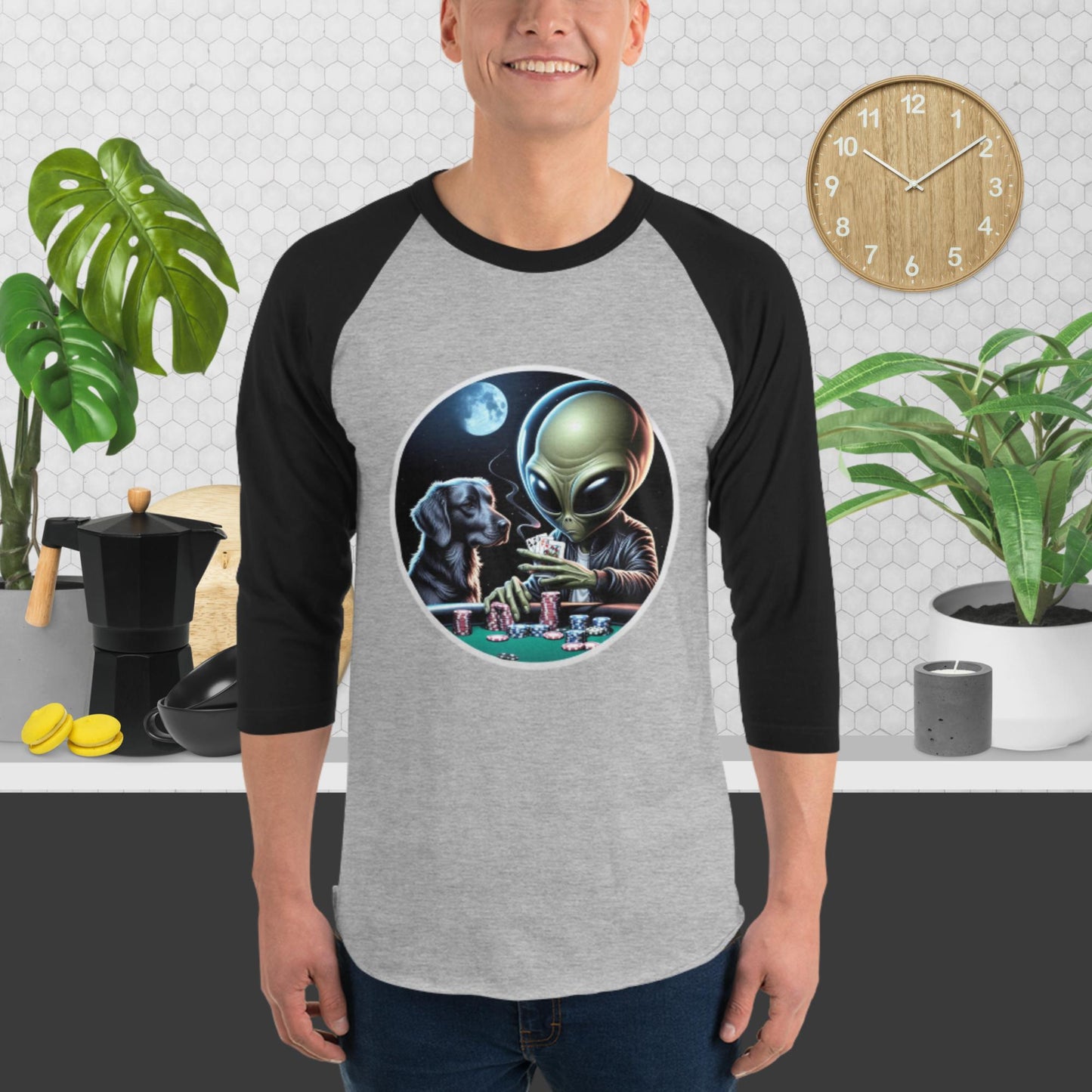 Alien Playing Poker with Dog Baseball Style Shirt
