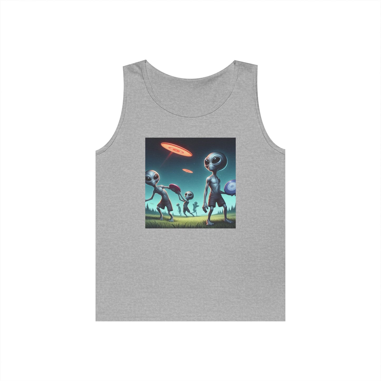 Tank Top with Aliens Playing Disc Golf Design